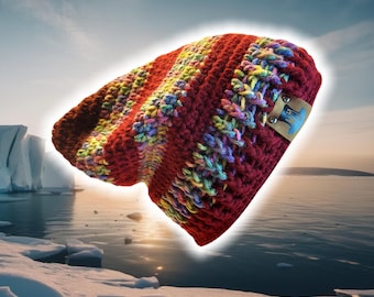 Droopy Box Beanie w Ribbed Brim, Custom Slouch Beanie, Hand Crocheted Knit Tam, Baggy RastaCap, Dread Bonnet Cap, Plus Size UNISEX BOHO Hat
