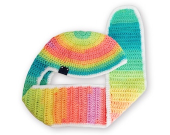 Headwrap Scarf Beanie, Hand Crocheted Shawl Cowl, Custom Made Unisex Skully Neck Warp, BOHO Hippy Knit Beanie, RAINBOW SNOWCONE Scarf Hat