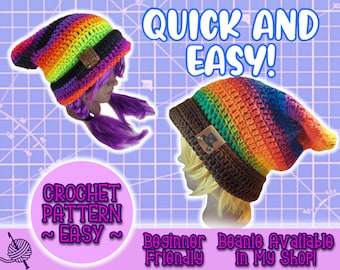 PATTERN Foldable Brim Striped Droopy Eared Slouch Beanie | Unisex Knit Cat Hat, Rainbow Box Tam, Unisex Toque, Cheap Beanie Crochet Pattern