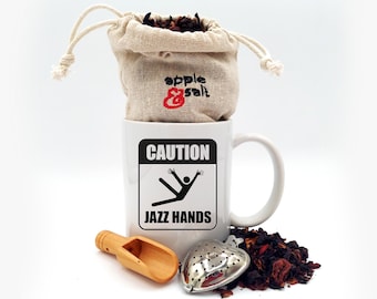 Jazz Hands Mug, Mug and Tea Gift Set, Music Lovers Gift, Fun Novelty Gifts for Friends, Theater Lovers Gift Set, Handmade Customizable Mug