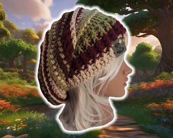 Slouchy Beehive Bonnet Beanie, Custom Made Crochet Unisex Knit Boho Beanie, Textured Ribbed Patchwork Beanie, XL Hippy Brimmed, GRUNGY XMAS