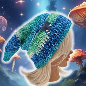 Gorro holgado de mago con punta, gorro de fantasía de ganchillo personalizado para cosplay, estilo mago, duende y hada. Disponible en tallas para bebés, niños y tallas grandes.