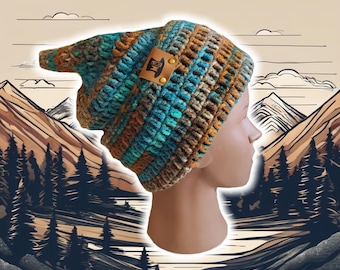 Slouchy Pixie Beanie Foldable Brim- Custom Made Hand Crocheted, Knit Pointed Hiking Beanie, BOHO Slouch Beanie, Witch's Beanie, DESERT OASIS