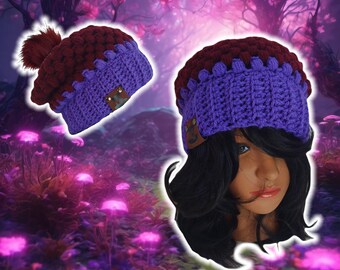 Slouchy Puff Stitch Beanie, Custom Made Handmade Crochet, BOHO Hippy Unisex Beanie, Knit Crochet Tam, Free Customizations, DARK VIOLET Hat