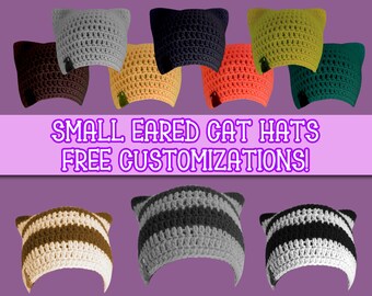 Custom Kitten Beanie, Lightweight Fitted Cat Eared Cap, Handmade Crochet, Knit Cat Eared Hat w Small Ears, Knit Summer Beanie, CUSTOM HATS