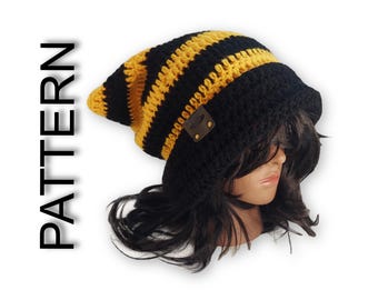 Droopy Cat Hat, Foldable Brim, Striped Cat Ear Slouch Beanie, Easy Beginner CROCHET PATTERN | Unisex Knit Cat Hat, Toque, Plus Size XL Hat