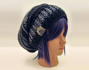 GOTH SLOUCH BEANIE: Hand Crocheted Oversize Beanie, Unisex Knit Textured Beehive Beanie, Customize and Personalize, Plus Sizes Available