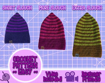 PATTERN Slouchy Pixie Beanie, Pointed Slouch Hat, Easy Beginner Crochet Pattern Under 5 Dollars, Foldable Brim Cuffed Conical Knit Toque Hat