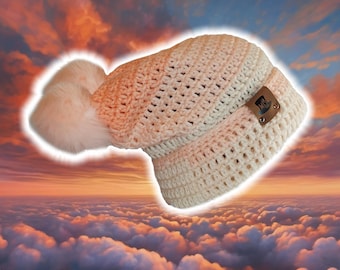 Droopy Box Beanie, Custom Slouch Beanie, Hand Crocheted Knit Tam, Ombre Stocking Cap, Knit Jester Beanie, UNISEX BOHO Cat Hat Foldable Brim