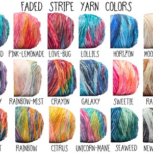 This image shows a selection of faded stripe yarn colors.  Very fun color patterns with faded stripes giving a very youthful and laid back look.  Choose any color or color combination and write it in the personalization field. #bubble gum colors #galaxy colored beanie #fun colored hats  #retro beanies #faded beanies #wool caps #rainbow beanies #black and white beanies #hippie beanies #stoner beanies #patchwork beanies #boho beanies #unicorn beanies #rasta caps #slouchy beanies #fisherman beanie