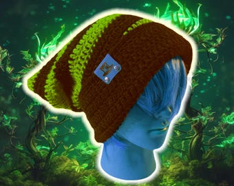 Droopy Box Beanie, Custom Slouch Beanie, Hand Crocheted Knit Tam, Baggy Stocking Cap, Knit Jester Hat, UNISEX Striped Cat Hat Foldable Cuff