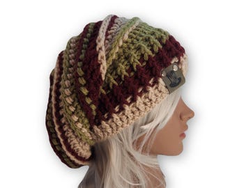 Slouchy Ribbed Beanie, Custom Made Crochet, Unisex Knit Boho Beanie, Textured Patchwork Hat, Beehive Beanie, Hippy Large Brim, GRUNGY XMAS
