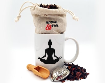 Yoga Meditation Wellness Tea Gift Set, Thinking of You Tea and Mug Gift Set, Herbal Tea Gift Set, Zen Gifts for Friends, Yoga Lover Spa Gift