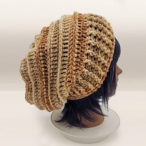 Hand Crochet Slouch Beanie: Unisex Knit Boho Bonnet, Brown  display picture 1