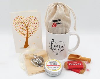 I LOVE YOU Mug and Tea Gift Set , Send a Unique Gift, Artisan Herbal Teas, Gift with Greeting Card, Heart Mug, Custom Personalized Mug Set