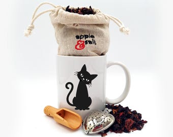 Cat Lover's Thinking of You Tea and Mug Gift Set, Herbal Tea Spa Gift Set, Personalized Cat Mug, Gifts for Teachers, Handmade Custom Mug Hug