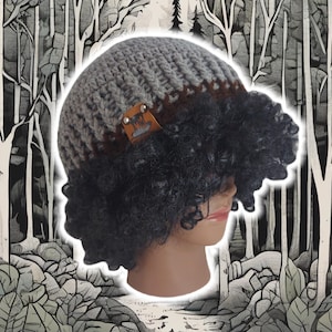 Handmade Crochet Ribbed Beanie: Gray Brown Cuffed Toque