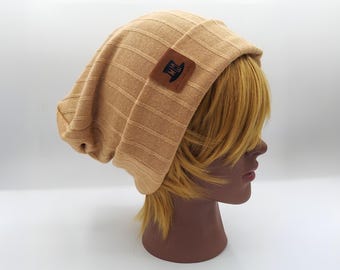 Thin Summer Slouch Beanie, Light Breezy Slouchy Hat, Adjustable Foldable Brim, Lightweight Beanie, Unisex Jersey Knit Cap, Slouchy Beige Tam