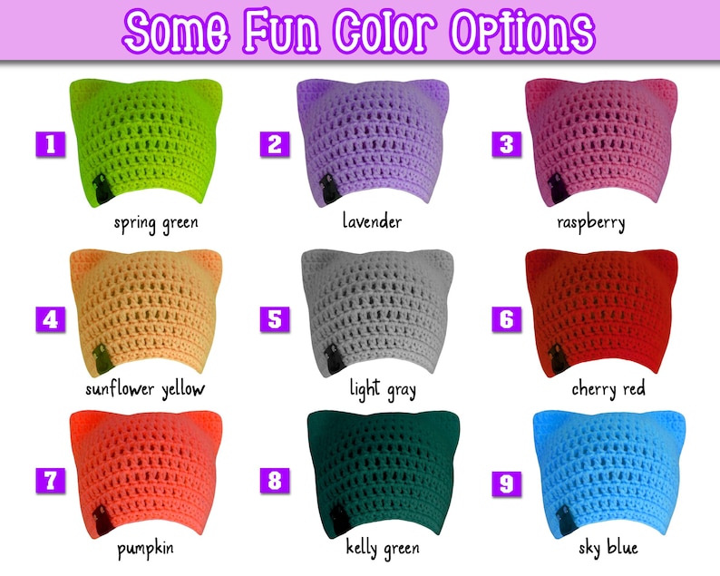 Yarn color chat select your own colors for your customizable cat hat. Beige cat hat, pink cathat beanies, brown cathats, multicolored beanies, knit custom beanies, black and white cat hat beanies, grey and black striped cat hats, womens cathat beanie,Ombre color chart for cat hat beanies. Knit ombre cat hat beanies, unique knit beanies, crochet beanies, viral cathat beanies, popular beanies for teens and students, xmas knit cat hat, handmade gifts for friends, handmade birthday gift, knit cathat