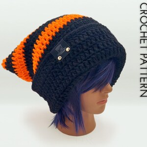 Gorro extra holgado, patrón fácil para tejer a crochet / Gorro de gato holgado con orejas caídas y rayas (descarga digital)