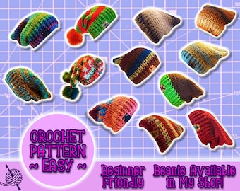 PATTERN Ribbed Brim Droopy Cat Eared Slouch Beanie, Striped BOHO RastaCap, Knit Hippie Beanie, Easy Beginner Crochet Pattern Under 5 Dollars