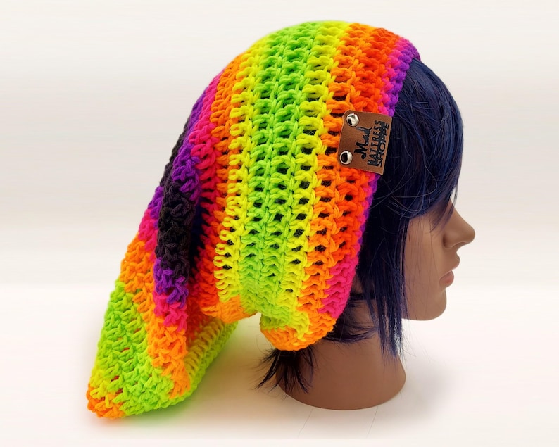 Neon Slouchy Cat Hat, Hand Crocheted Rave Beanie, UNISEX Psychedelic ...