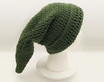 Gorro personalizado Green Link, gorro puntiagudo de mago, gorro de Gandalf, gorro holgado de mago, gorro de elfo, tejido a crochet, gorro de hada para cosplay