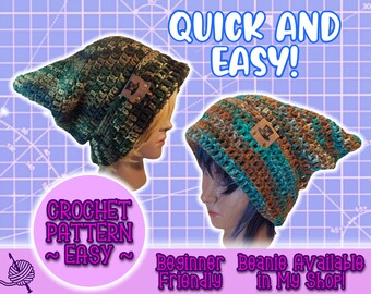 PATTERN Foldable Brim Striped Droopy Eared Slouch Beanie | Unisex Knit Cat Hat, Camo Box Tam, Unisex Toque, Crochet Patterns Under 5 Dollars
