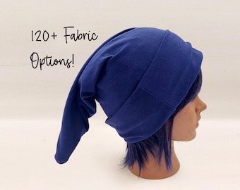 REN FAIRE WIZARD Fabric Beanie - Thin Stretchy Pointed Slouch Beanie, Handmade Medieval Hat with Foldable Brim, Gnome Summer Hat, Pixie Cap