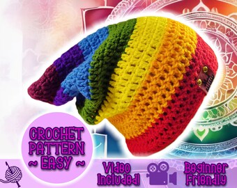 PATTERN Slouchy Pixie Beanie, Pointed Slouch Hat, Easy Beginner Crochet Pattern Under 5 Dollars, Foldable Brim Cuffed Knit Chakra Toque Hat