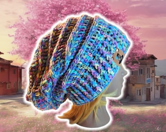 Gorro de ganchillo holgado y artístico: gorro unisex de punto estilo boho, gorro con textura de colmena, gorro elegante para quimioterapia, gorro acanalado extragrande.