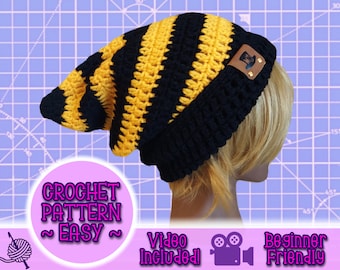 PATTERN Slouchy Pixie Beanie, Pointed Slouch Hat, Easy Beginner Crochet Pattern Under 5 Dollars, Foldable Brim Cuffed Thin Stripe Knit Toque