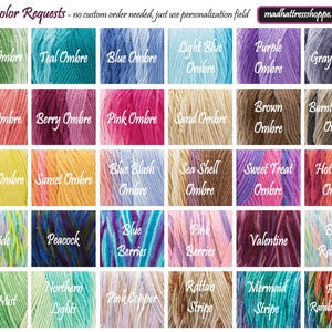 Choose Your Own Colors for Your Beanies, yarn color chart, ombre colors, custom beanies, colorful beanies, stylish beanies, unique beanies, personalize beanies, put name on beanie, TOQUE, TOBOGGAN, CROCHETED CAP, RASTACAP, TAM, DOCKER BEANIE, FISHERMAN BEANIE, TRAWLER BEANIE, WOOL BEANIE, SNOWBELLE BEANIE, BOBBLE BEANIE, HIGH TOP BEANIES, CUFFLESS BEANIE, WATCH CAP, MONMOUTH CAP, RIB-KNIT CAP, SKULLCAP, RIBBED HAT, BRIMMED CAP, colorful cat hats, striped cat hats, perky ear cat hat, droopy hats