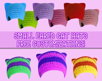 Custom Kitten Beanie, Lightweight Fitted Cat Eared Cap, Handmade Crochet, Knit Cat Eared Hat w Small Ears, Knit Summer Beanie, CUSTOM HATS