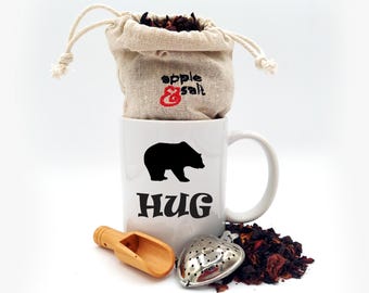 Bear Hug Mug Thinking of You Tea and Mug Gift Set, Get Well Tea Gift Set, Wellness Sympathy Gift, Sorry for Your Loss, Personalized Tea Mug