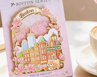 Imán para nevera de primavera de Newbury Street, Boston, regalo de Boston, imán de Boston