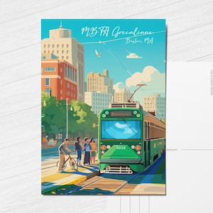 Cartão postal da Linha Verde de Boston/ lembrança da MBTA/ lembrança dos presentes de Boston/ cartão postal de Boston/ impressão artística de Boston/ cartão postal de Massachusetts