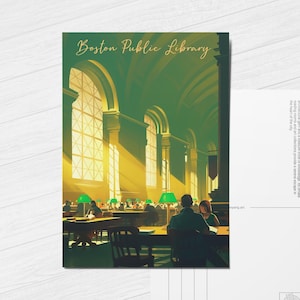 Boston Public Library Postcard/ Library art/ Boston gifts souvenir/ Boston Postcard / Boston Art Print/ Massachusetts Postcard