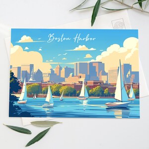 Impresión artística del puerto de Boston / Postal de Boston / Regalos de recuerdo de Boston / Saludo de Boston / Impresión artística de Boston / Tarjeta navideña / Regalo de Navidad
