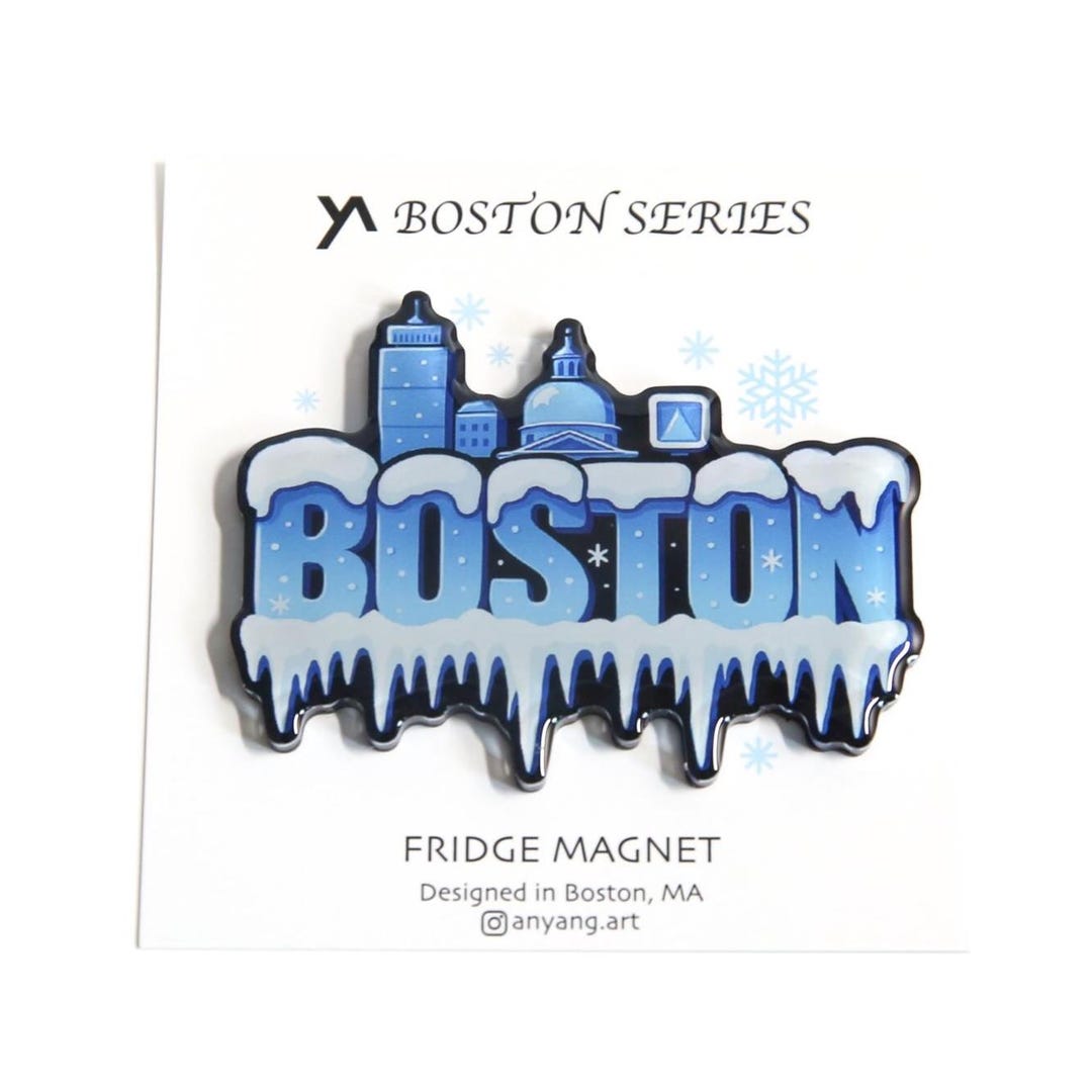 Snowy Boston Skyline Magnet: Winter City Souvenir - Etsy