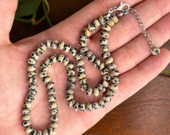 Dalmatian Jasper hand knotted necklace, gemstone knotted necklace, Mother's Day gift