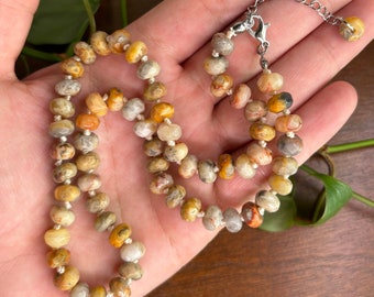 Crazy Lace Agate hand knotted necklace, gemstone knotted necklace, Mother's Day gift