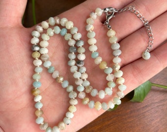 Amazonite hand knotted necklace, gemstone knotted necklace, Mother's Day gift