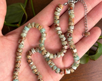 Aqua Terra Jasper hand knotted necklace, gemstone knotted necklace, Mother's Day gift
