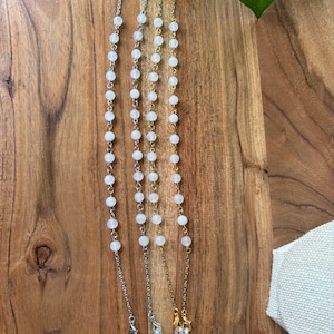 White Jade Glasses Chain: Gemstone Eyeglass Holder