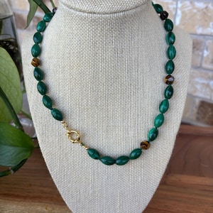 Malachite and Tiger’s Eye hand-knotted necklace, gemstone knotted necklace, birthday gift