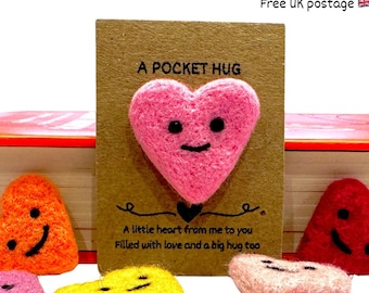 Hand felted pocket hug with card in organza bag - FREE UK SHIPPING! Perfect for Mother’s Day, birthdays, back to school, anxiety.