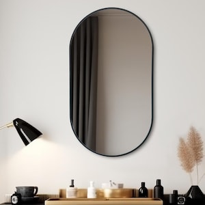 Specchio a forma di pillola, specchio da parete ovale, specchio decorativo da parete, specchio decorativo, specchio da corridoio, specchio da bagno, regalo di inaugurazione della casa, regalo di nozze