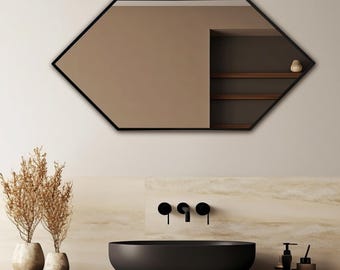 Espejo hexagonal, decoración geométrica de pared, espejo moderno, espejo para sala de estar, espejo único para dormitorio, regalo de inauguración de la casa, regalo de boda.