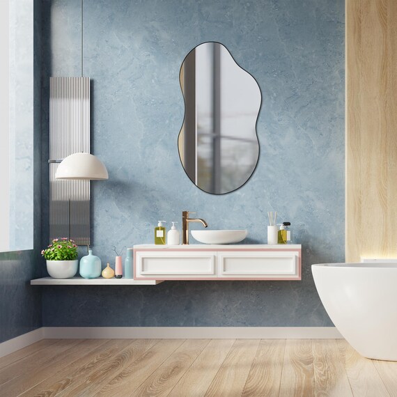 Decorazione Da Parete Asimmetrica Di Metà Secolo Cornice In Legno A Specchio Decorazione Da Parete Estetica Irregolare Per Camera Da Letto, Soggiorno, Bagno, Ingresso  15 - 2